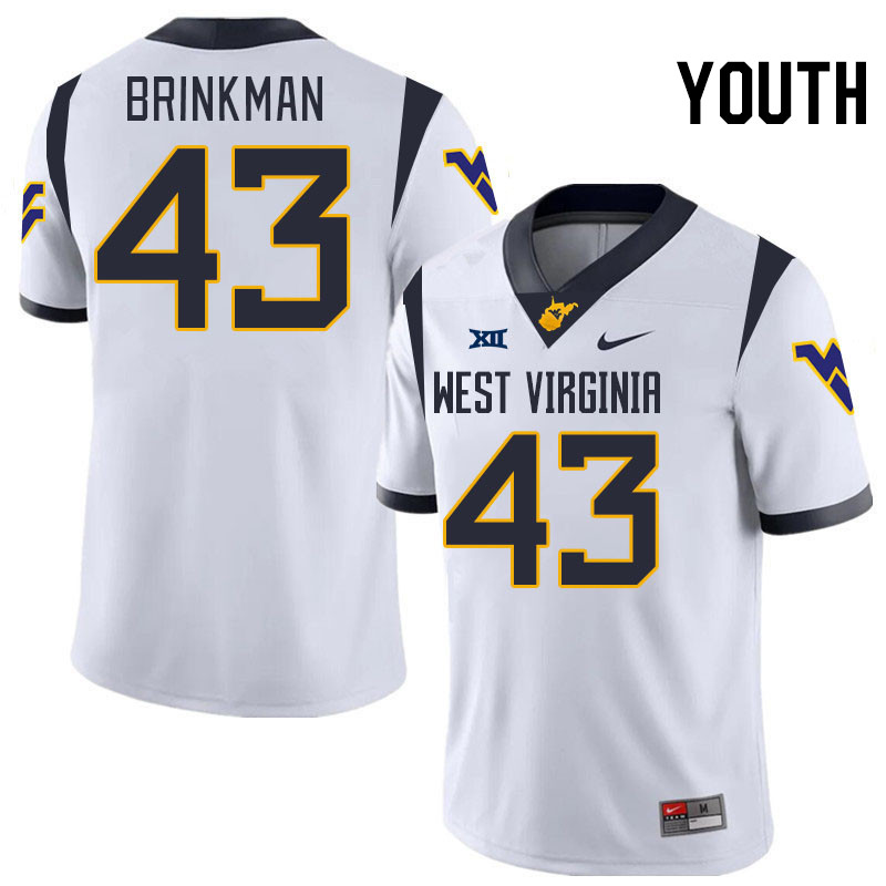 Youth #43 Austin Brinkman West Virginia Mountaineers College 2024 New Uniforms Football Jerseys Stit